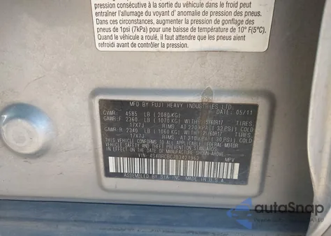 2011 Subaru Outback 2.5I Premium z USA, uszkodzony, nr VIN 4S4BRCBC7B3421962